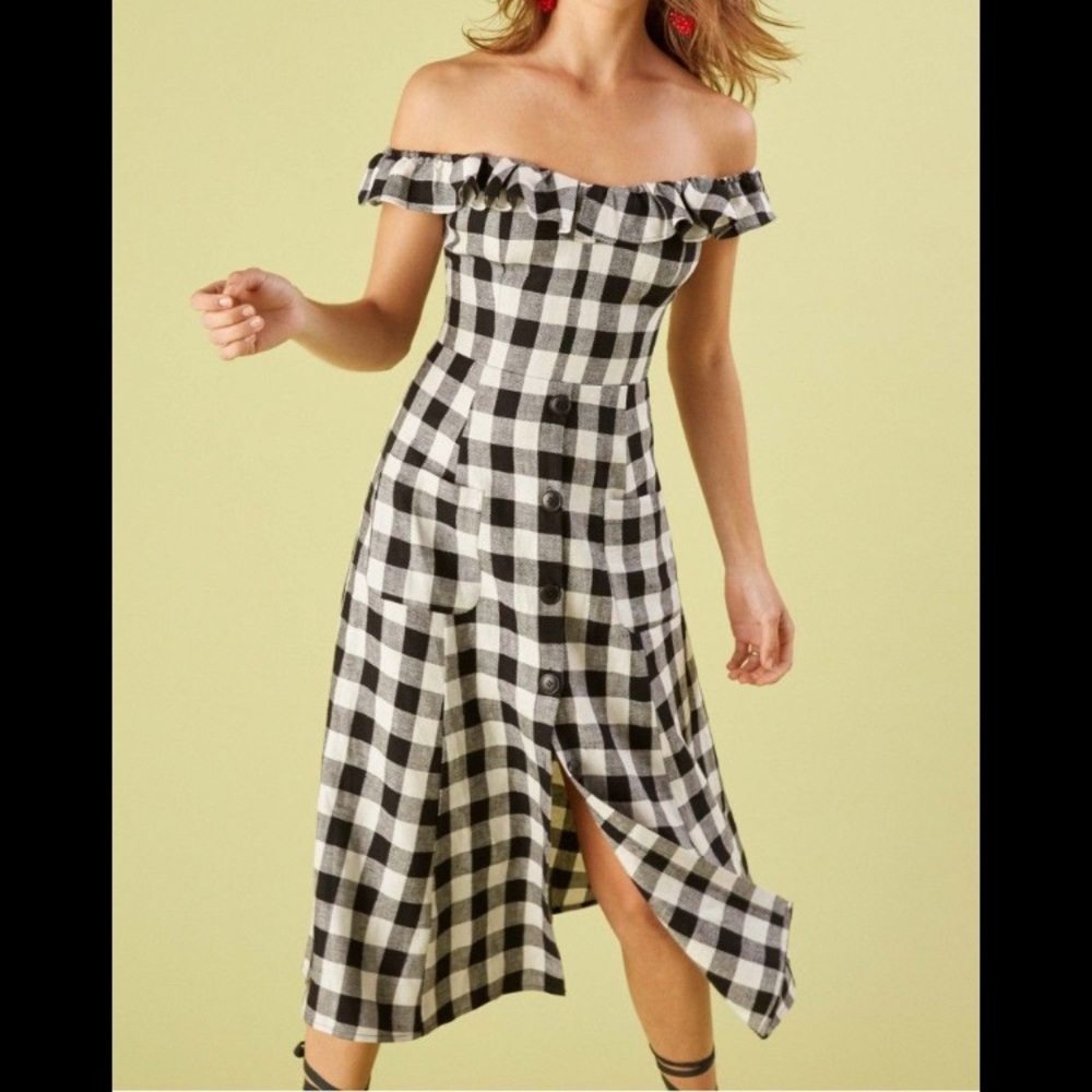Reformation Gingham Midi Dress Size 0